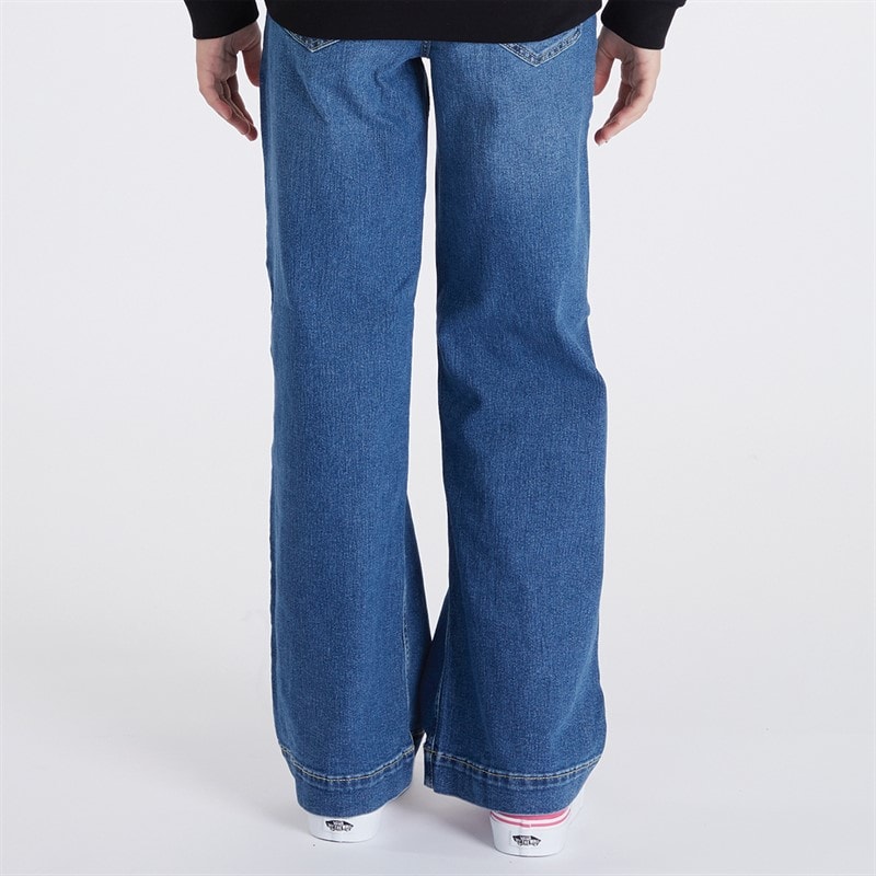 Dziewczęce szerokie jeansy z stokrotką Średni Blue Denim – zdjęcie  2