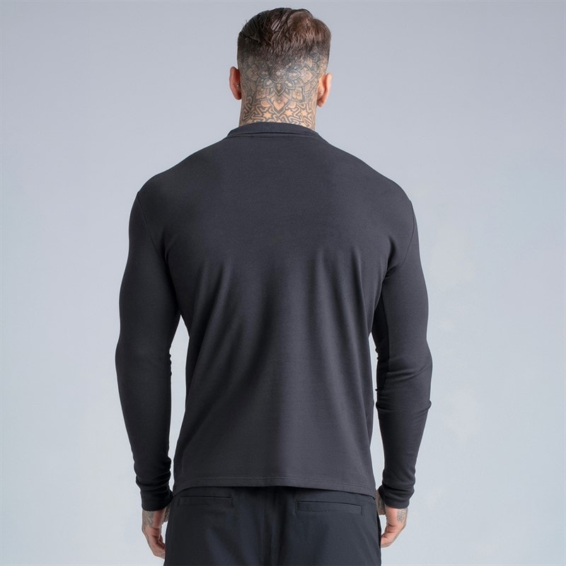Herren - Langarm Zip-Polo-Shirt Schwarz - Bild 2