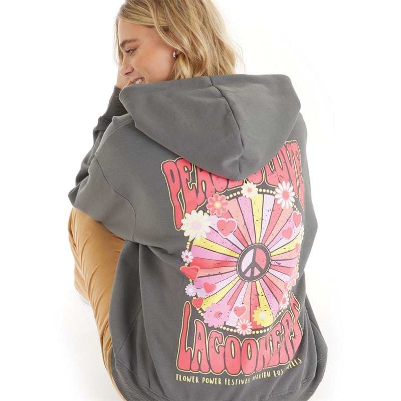 Lagooners Sweat à capuche peace and love femmes - Charcoal