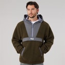 Heren hugo borg 1/4 rits capuchonfleece Forest/Charcoal/Aubergine