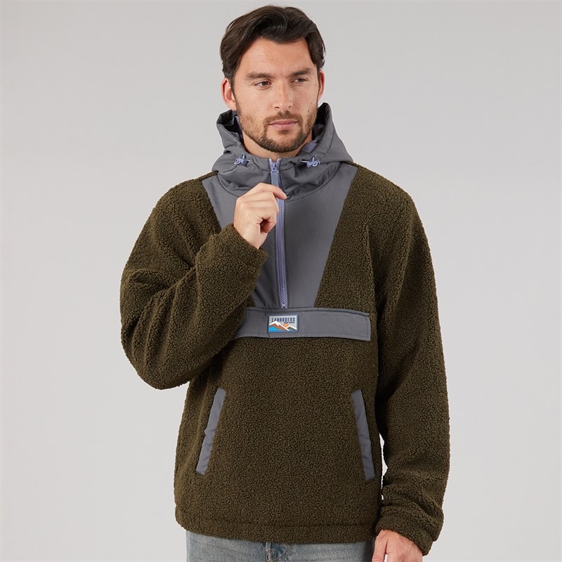 Heren hugo borg 1/4 rits capuchonfleece Forest/Charcoal/Aubergine - Afbeelding 3