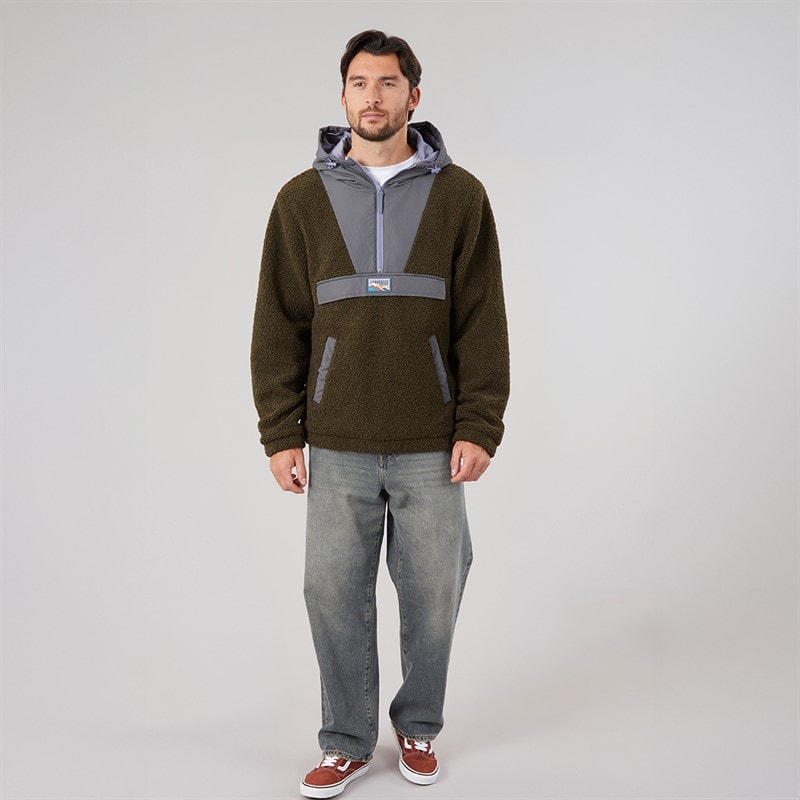 Heren hugo borg 1/4 rits capuchonfleece Forest/Charcoal/Aubergine - Afbeelding 4