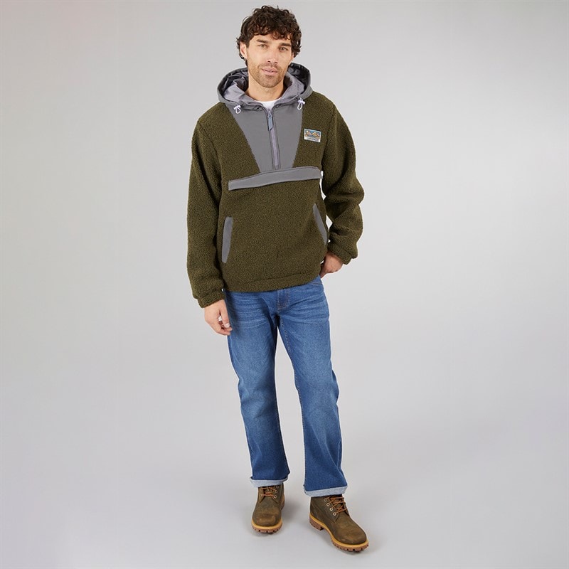 Heren hugo borg 1/4 rits capuchonfleece Forest/Charcoal/Aubergine - Afbeelding 5
