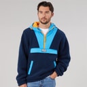 Heren hugo borg 1/4 rits capuchonfleece Blauw/Marine/Oranje