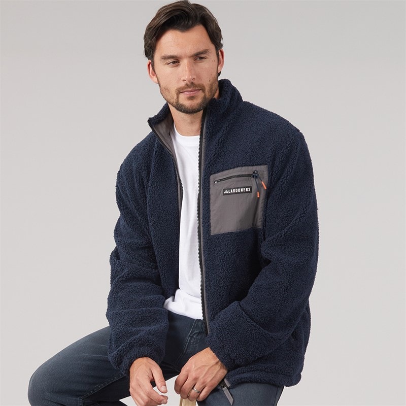 Heren rafferty borg jas met rits Navy/Charcoal - Afbeelding 1