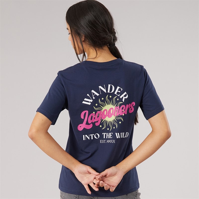 Lagooners Damskie t-shirt z motywem paproci - Granatowy