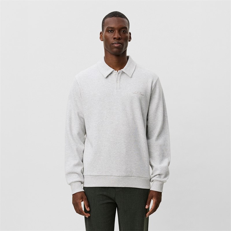 Les Deux Heren Ben Polo Pique Sweatshirt Snow Melange - Afbeelding 1