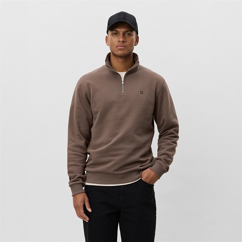 Les Deux Heren Core Contrast Quarter Zip Sweatshirt Mountain Grey Brown - Afbeelding 1