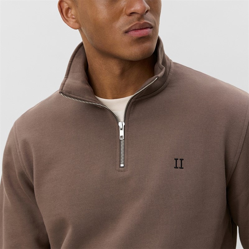 Les Deux Heren Core Contrast Quarter Zip Sweatshirt Mountain Grey Brown - Afbeelding 3