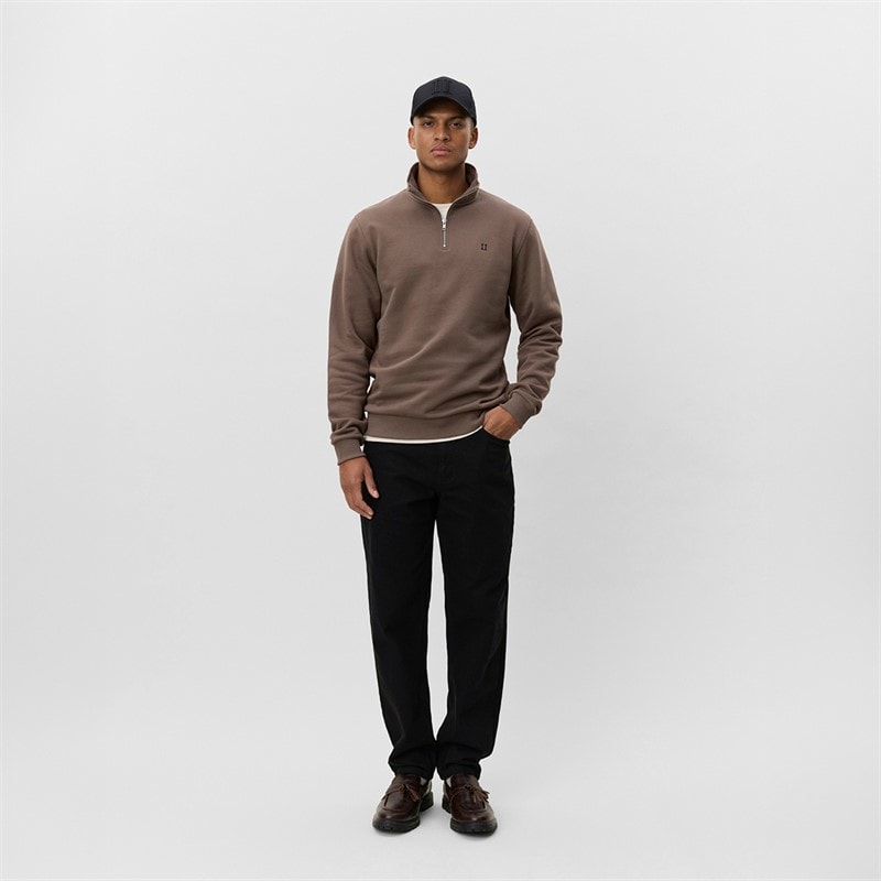Les Deux Heren Core Contrast Quarter Zip Sweatshirt Mountain Grey Brown - Afbeelding 4