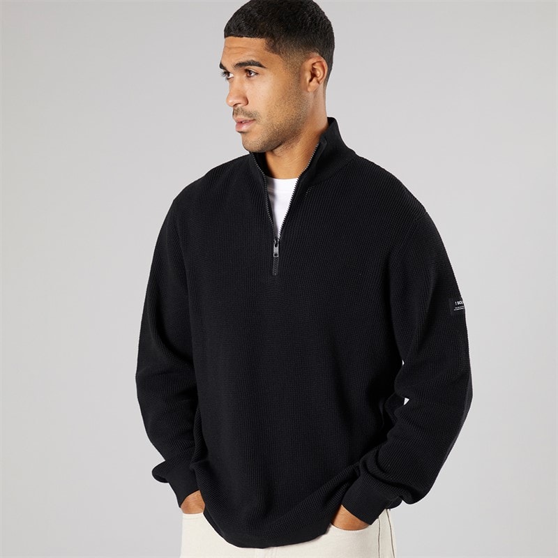 Solid Heren gebreide trui True Black - Afbeelding 1