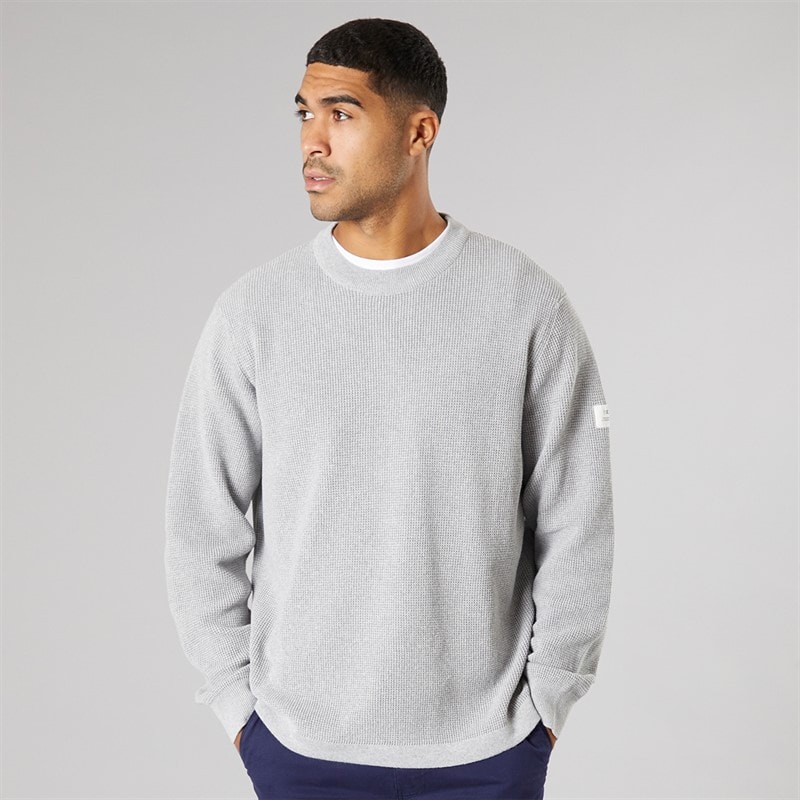 Solid Heren gebreide trui Light Grey Melange - Afbeelding 1