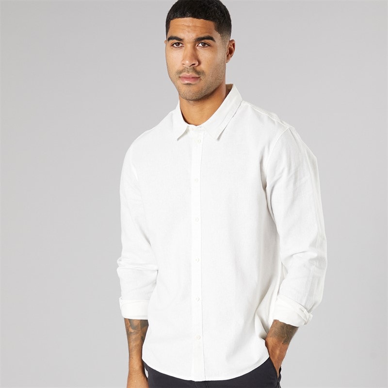 Solid Heren Lange Mouw Shirt Off White - Afbeelding 1
