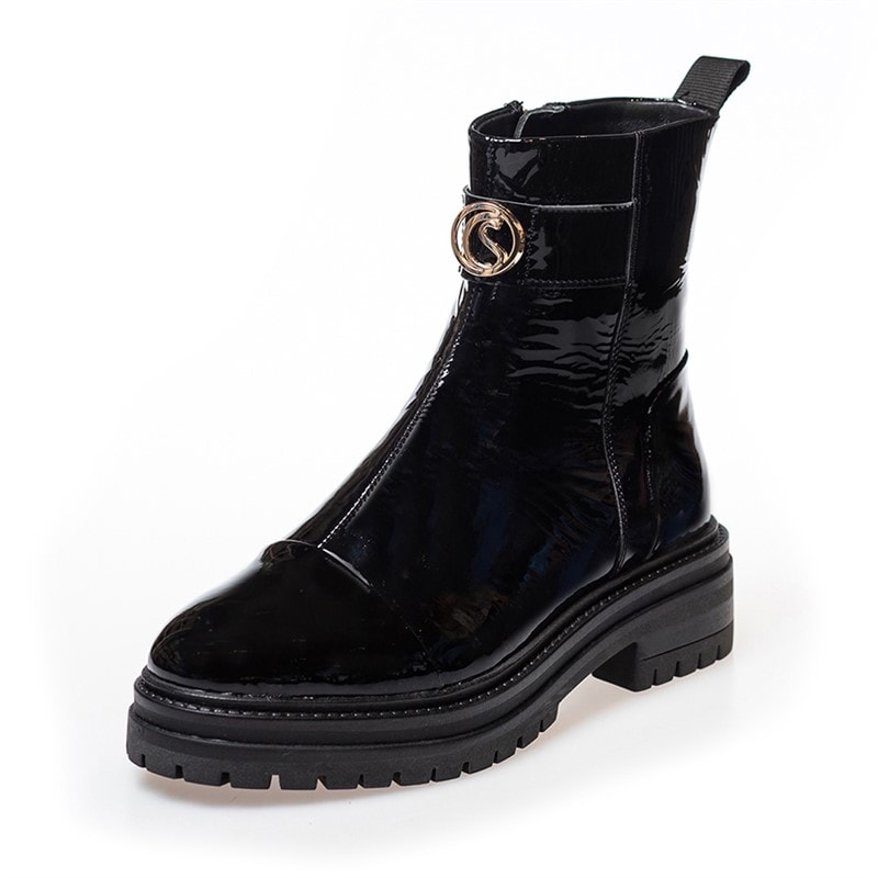 Copenhagen Shoes Copenhagen buty Botki patentowe z lakierowanej skóry dla niej 038 czarny lakier – zdjęcie  2