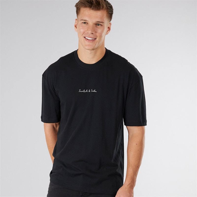 Scotch & Soda Heren Oversized T-Shirt met Print Zwart/Rood