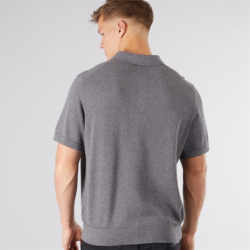 Scotch & Soda koszulka polo dziergane o zmiennej fakturze dla niego kolor ciemnoszary – zdjęcie  2