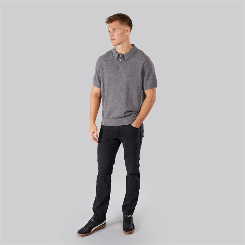 Scotch & Soda koszulka polo dziergane o zmiennej fakturze dla niego kolor ciemnoszary – zdjęcie  4