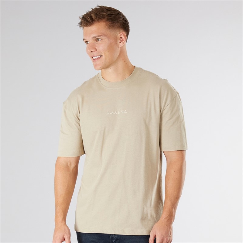Scotch & Soda Heren Oversized T-shirt Met Print Taupe