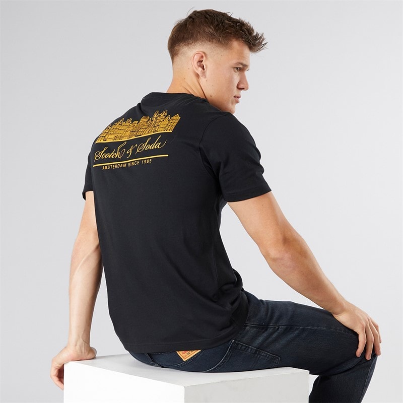 Scotch & Soda Heren T-Shirt met Print Zwart/Rood
