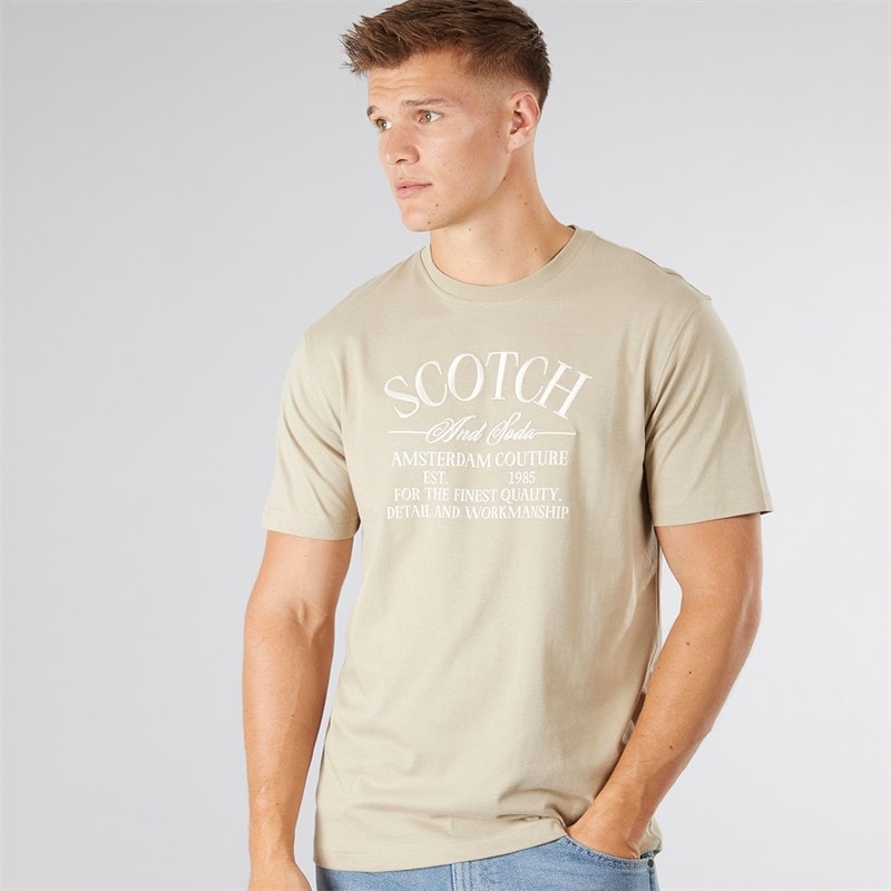 Scotch & Soda Heren Graphic T-Shirt Taupe - Afbeelding 1