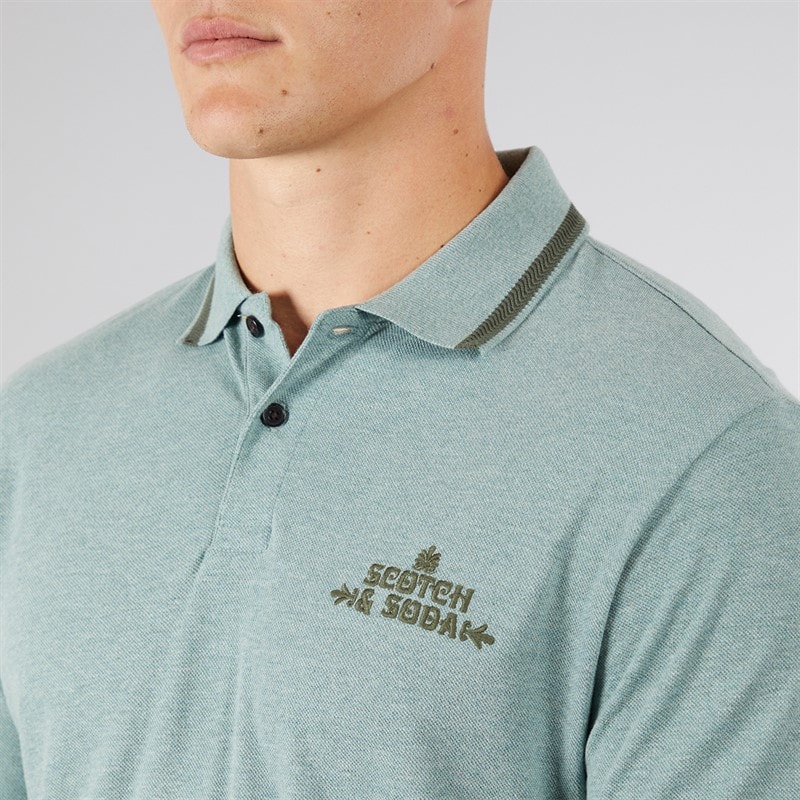 Scotch & Soda koszulka polo dla niego kolor oliwkowy/khaki – zdjęcie  3