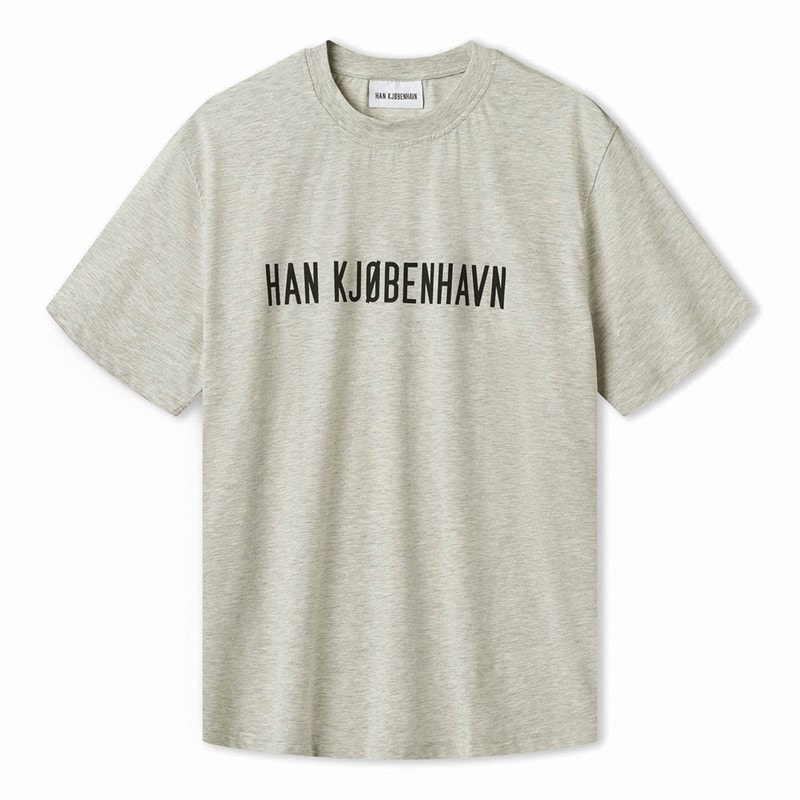 Han KJØBENHAVN T-shirt Heren met logo, grijze melange, boxy pasvorm