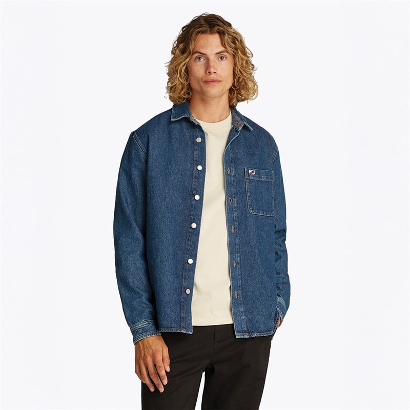 Tommy Jeans Heren Normale Lange Mouw Overhemd Denim Medium