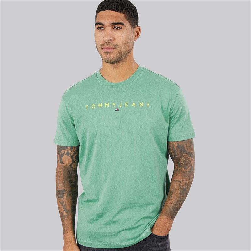 Tommy Jeans Herren Lineares Logo T Shirt Bahama Green - Bild 1