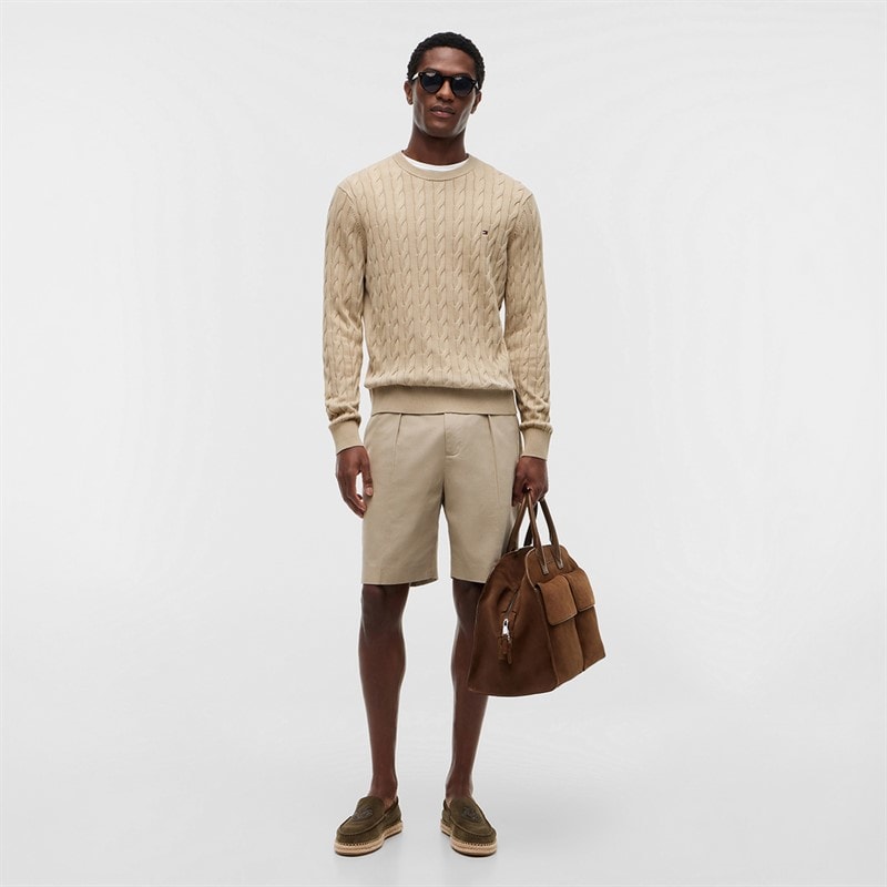 Tommy Jeans Heren Vlag Borduurwerk Kabel Gebreide Trui Sandalwood - Afbeelding 4