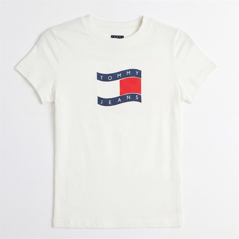 Tommy Jeans T-shirt Drapeau Ondulé Femme Ecru