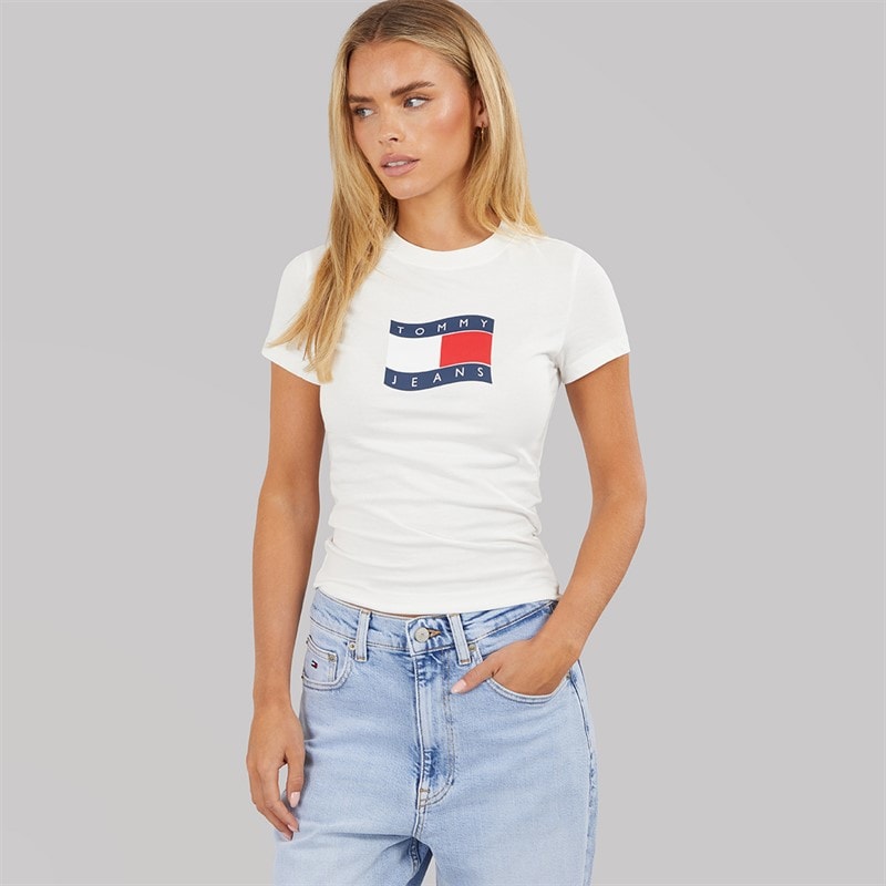 Tommy Jeans Dames Wavy Vlag T-shirt Ecru - Afbeelding 3