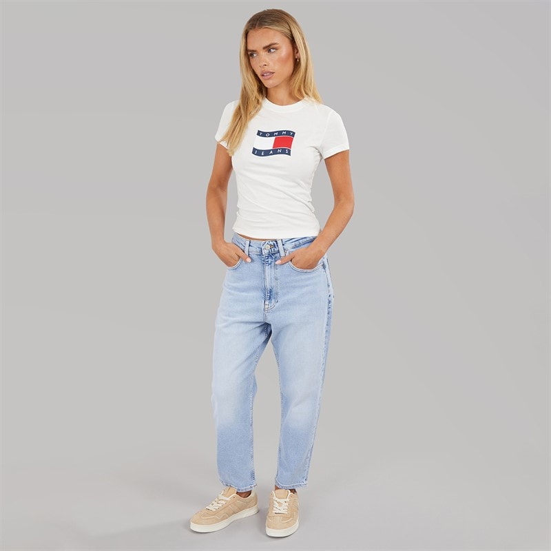 Tommy Jeans Dames Wavy Vlag T-shirt Ecru - Afbeelding 4
