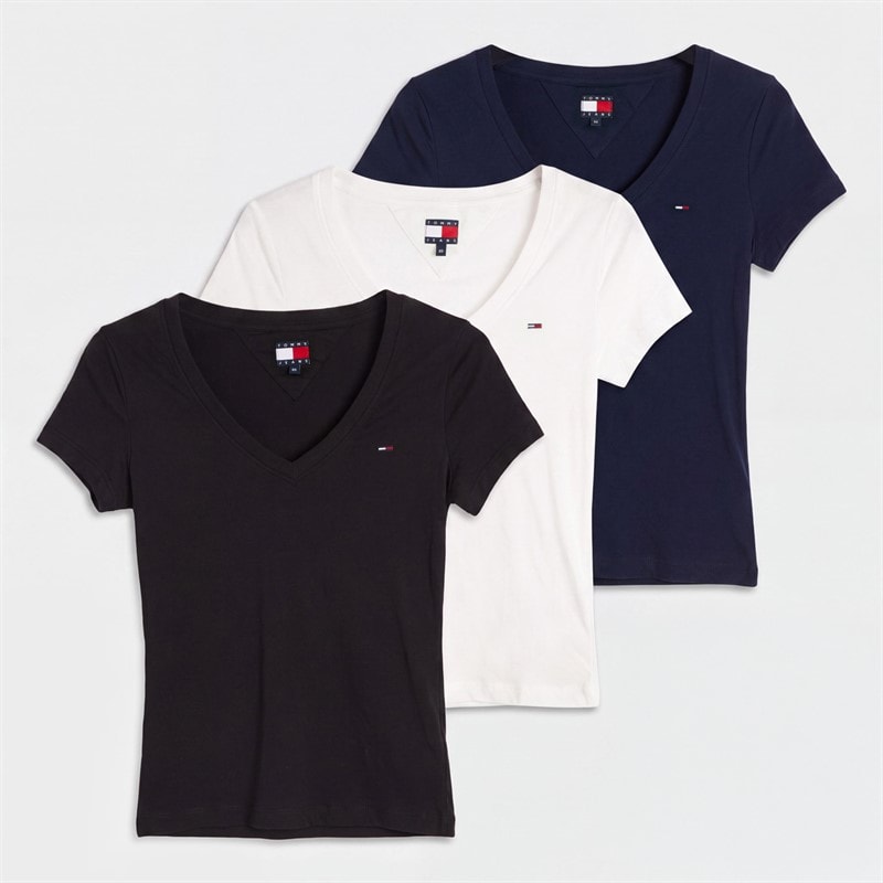 Tommy Jeans lot de trois t-shirts col en V Femme Noir/Ecru/Dark Night Navy