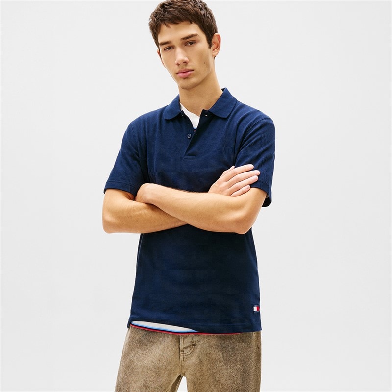 Tommy Jeans Herren Reg Waffel Poloshirt Dark Night Navy