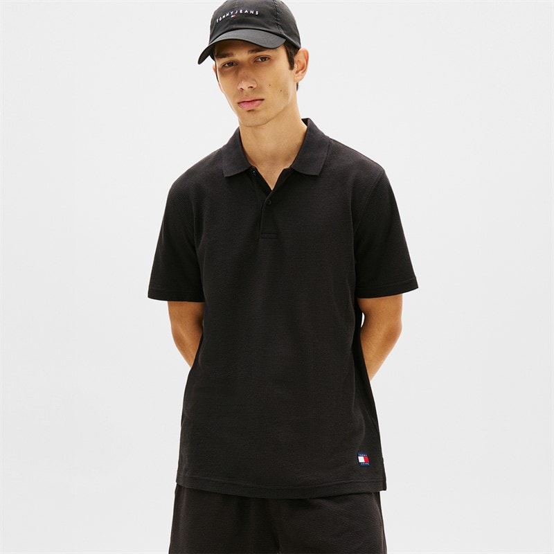 Tommy Jeans Herren Reg Waffel Poloshirt Schwarz