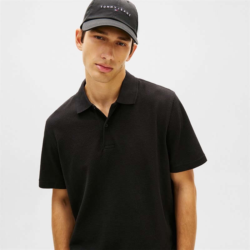 Tommy Jeans Heren Regular Wafel Polo Shirt Zwart - Afbeelding 4
