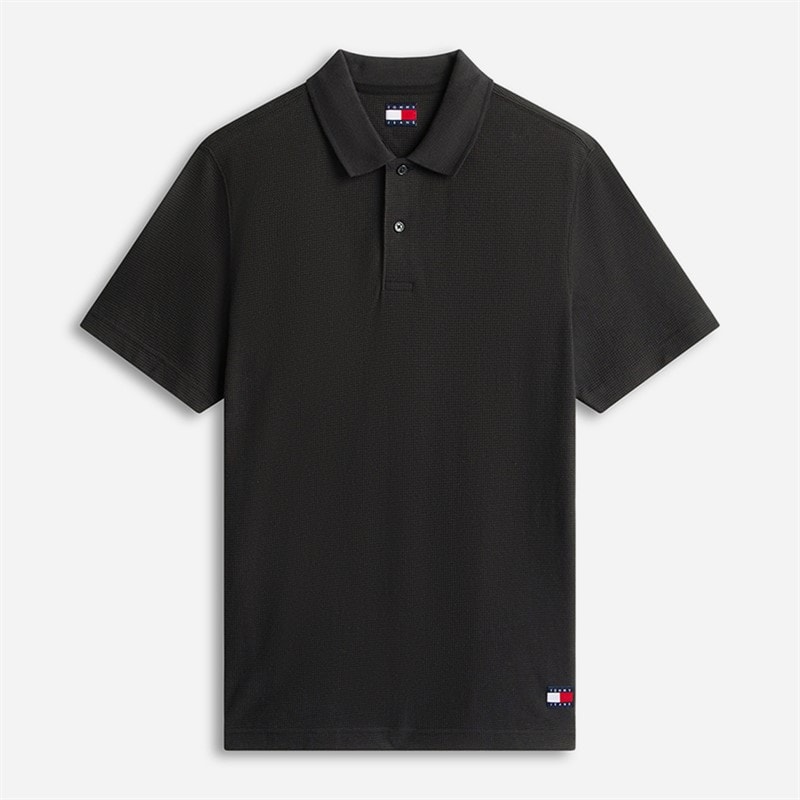 Tommy Jeans Heren Regular Wafel Polo Shirt Zwart - Afbeelding 5