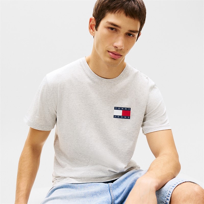 Tommy Jeans Dopasowany podstawowy T-shirt dla niego kolor Ice Grey Heather – zdjęcie  4