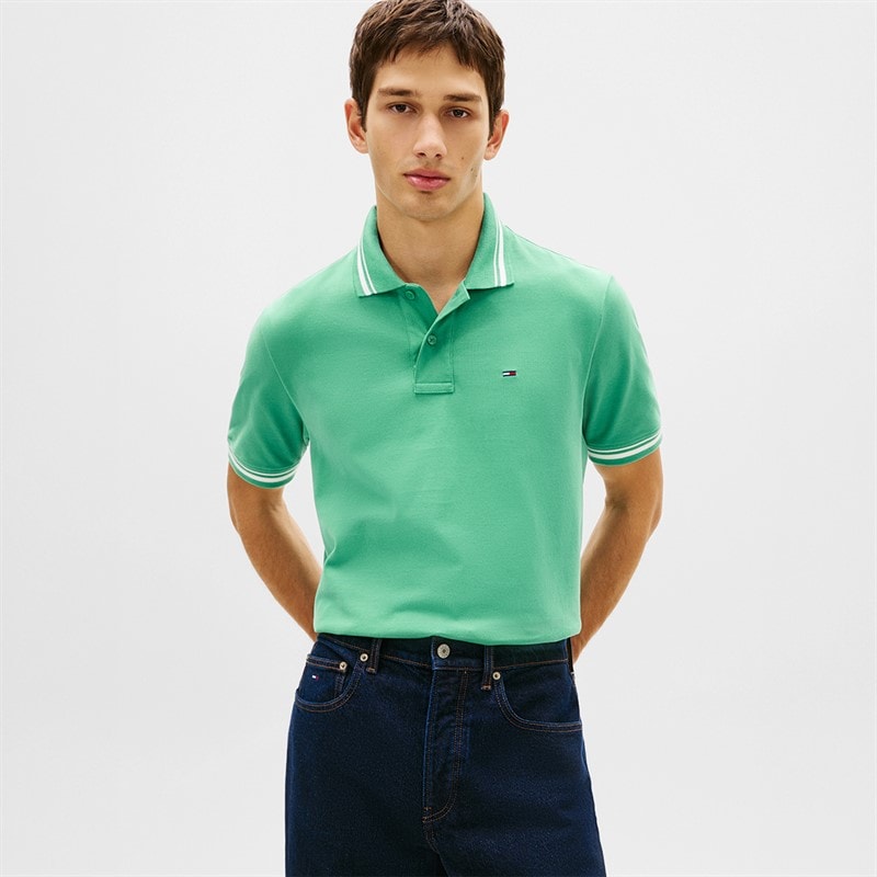 Tommy Jeans Herren Poloshirt mit Kragenrand Bahama Green