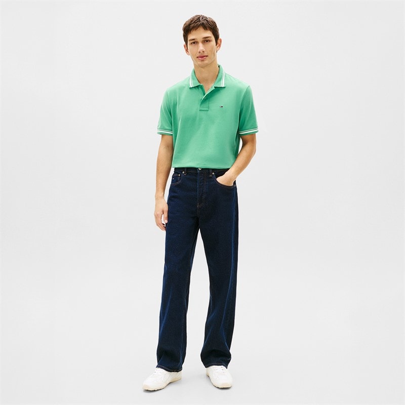 Tommy Jeans Koszulka koszulka polo z lamówką dla niego kolor Bahama Green – zdjęcie  2