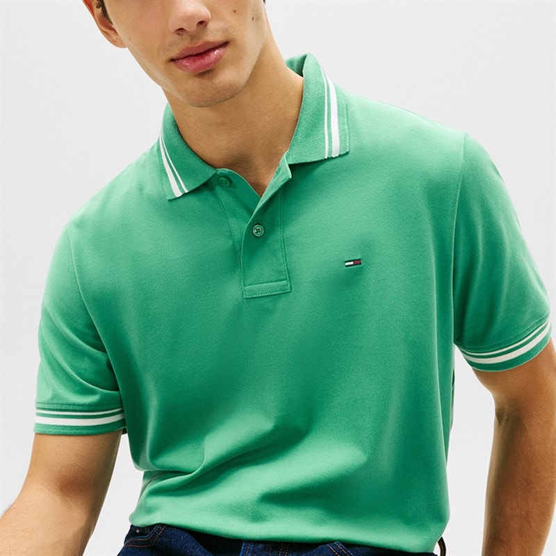 Tommy Jeans Koszulka koszulka polo z lamówką dla niego kolor Bahama Green – zdjęcie  4