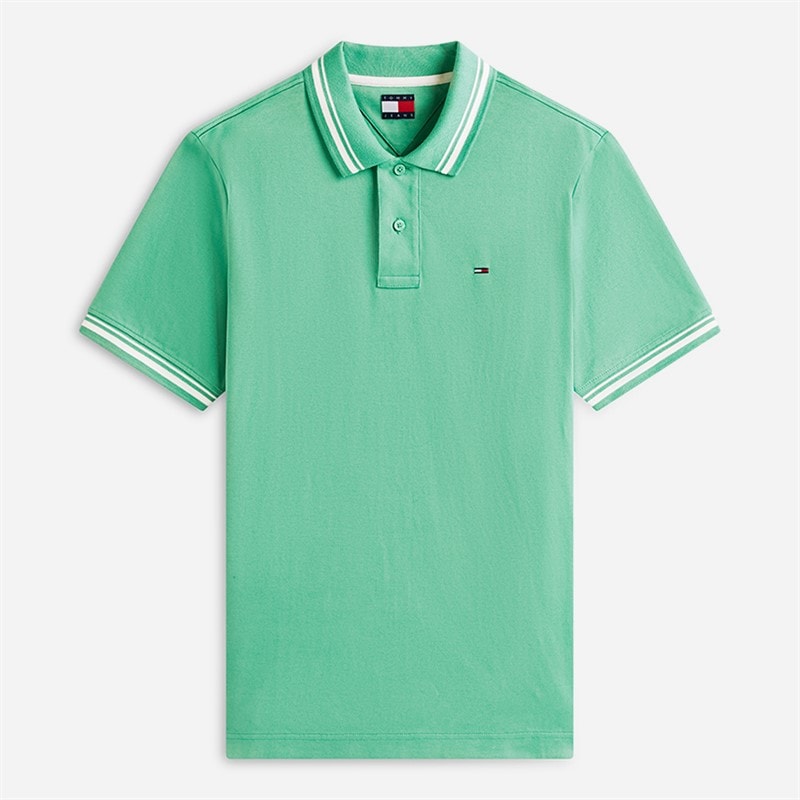 Tommy Jeans Koszulka koszulka polo z lamówką dla niego kolor Bahama Green – zdjęcie  5