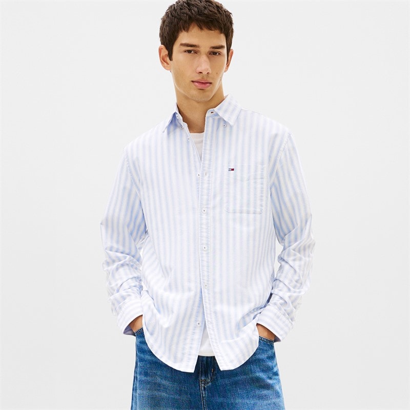 Tommy Jeans Herren Streifen Oxford Langarmhemd Blue Twilight Stripe