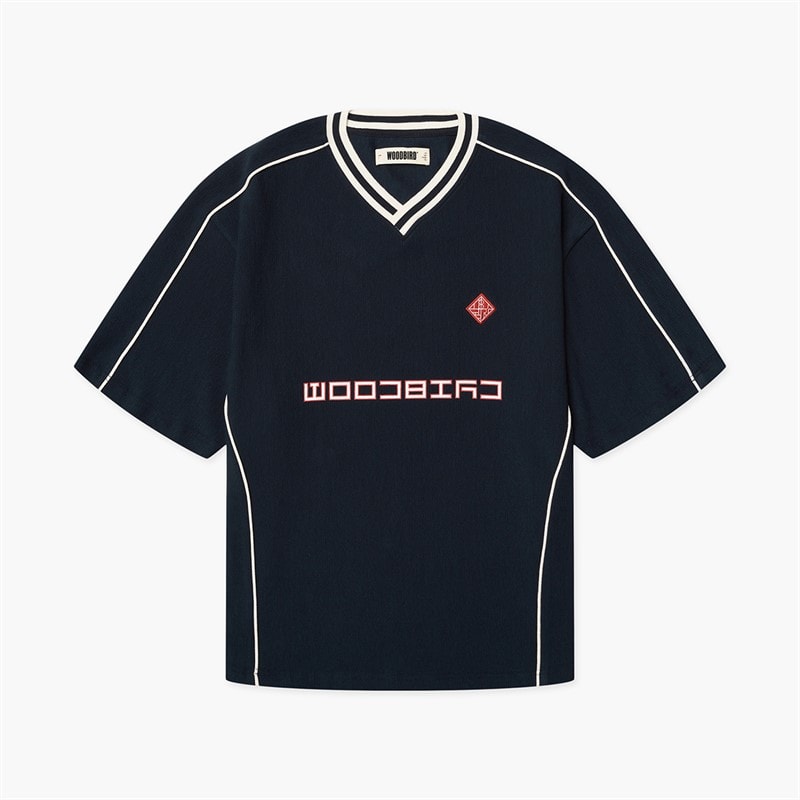 Woodbird Heren Beam 90s Sport T Shirt Dark Navy