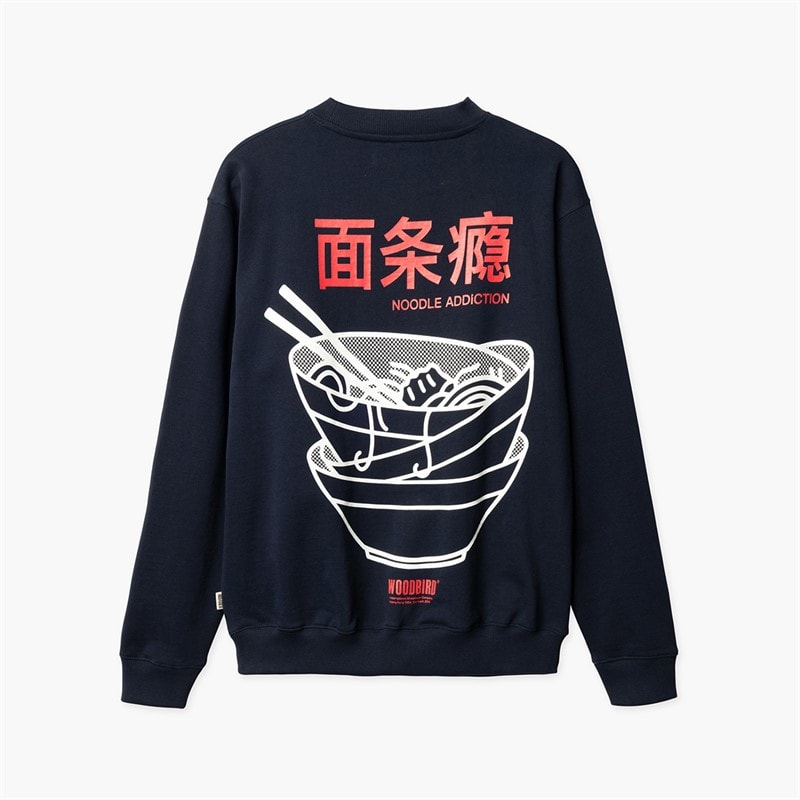 Woodbird Heren Cane Bowl Ronde Hals Sweatshirt Dark Navy