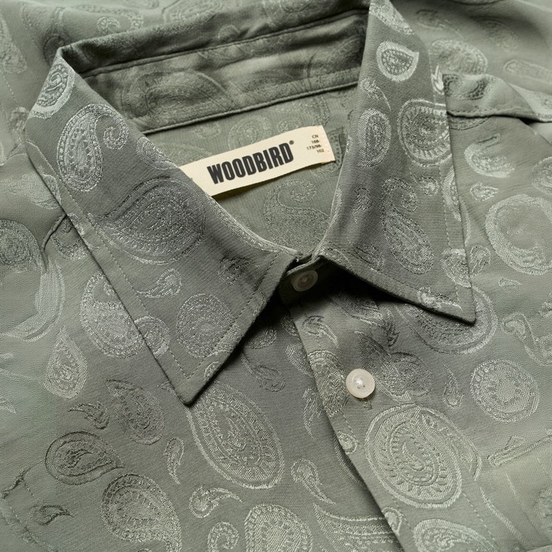 Woodbird Buzo Paisley koszula zielono-szara dla niego kolor Grey-Green – zdjęcie  3