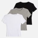 JJ REBEL lot de trois t-shirts côtelés Maya Femme Noir/Blanc/Grey Marl
