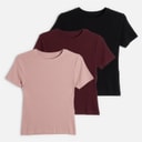 JJ REBEL lot de trois t-shirts Maya côtelés Femme Fig/Woodrose/Noir