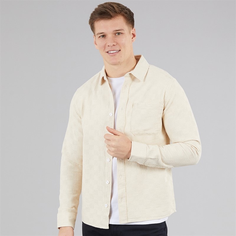 C.R.C. Heren Mosh Textuur Shirt Off wit Offwhite