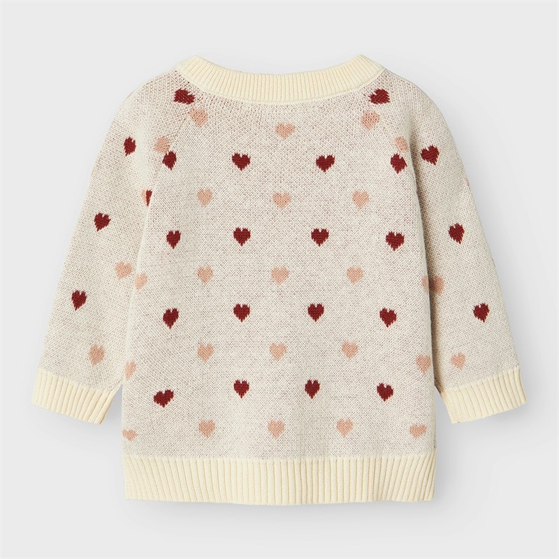 Lil' Atelier dla dziewczynki sweter z dzianiny z sercem Saran dla dziewczynki kolor Turtledove – zdjęcie  2
